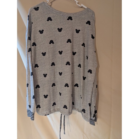 DISNEY Mickey Mouse Sleep Shirt L‎ Gray Black Drawstring Hem NWT Lounge Top - Picture 2 of 4